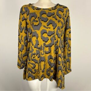LOGO by Lori Goldstein Asymmetrical Tunic Top | Leopard Print Mustard & Gray